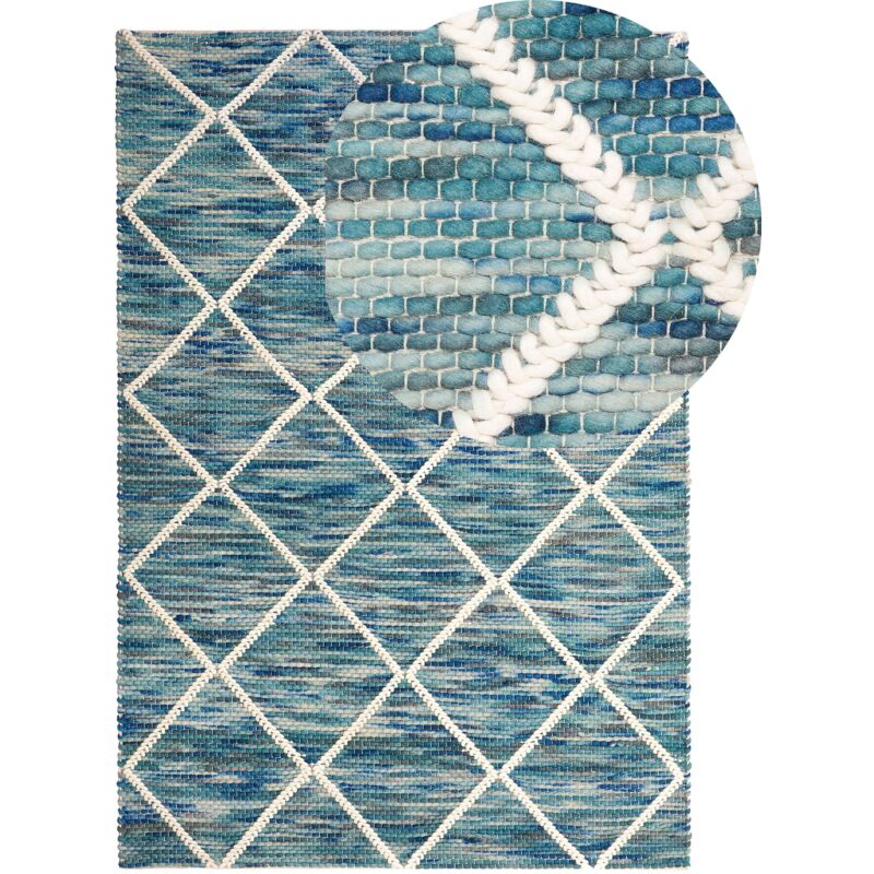 Beliani Teppich Belenli Blau 140 X 200 Cm Wolle