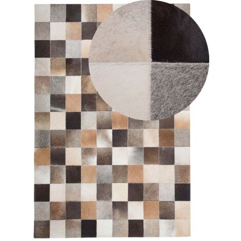 Teppich Braun Beige Grau 160 X 230 Cm Leder Soke 23583