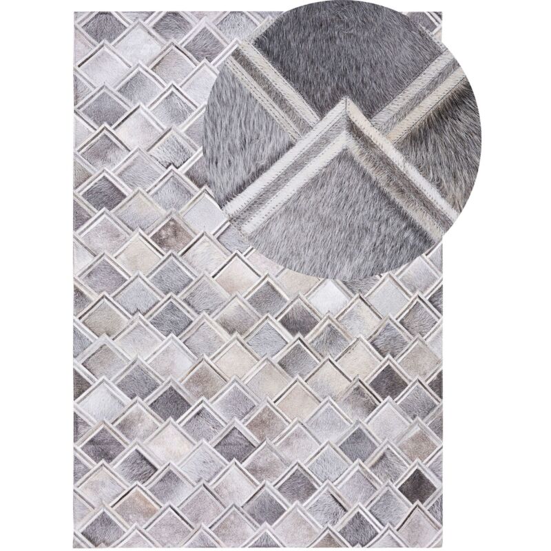 Beliani Teppich Agacli Grau 140 X 200 Cm Echtleder