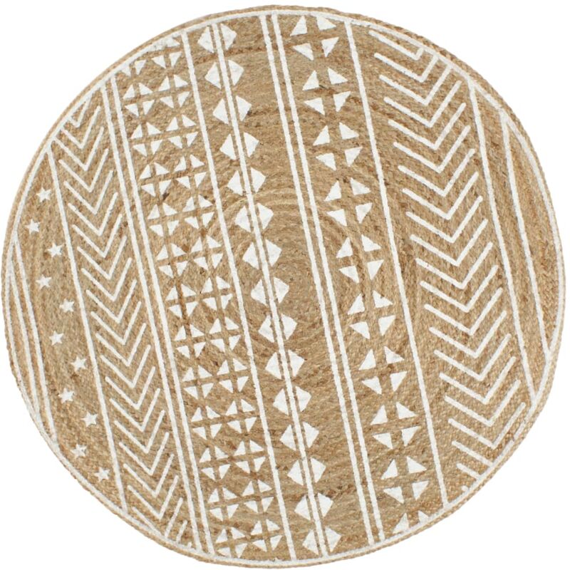 Teppich Handgefertigt Jute Weißer Druck 120 Cm Vidaxl