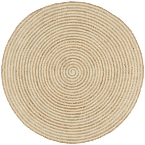 Teppich Handgefertigt Jute mit Spiralen-Design Weiß 120 cm vidaXL