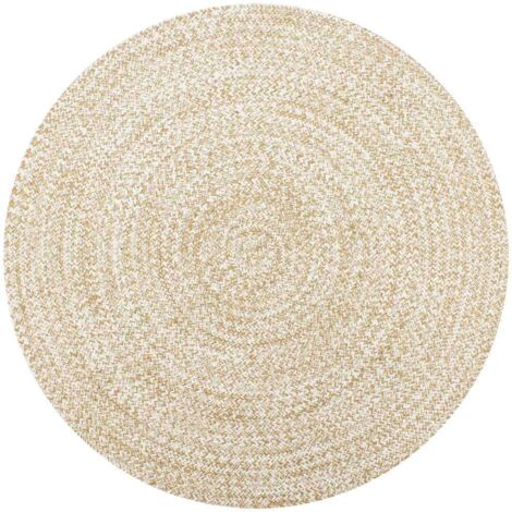 Teppich Handgefertigt Jute Weiß und Natur 120 cm