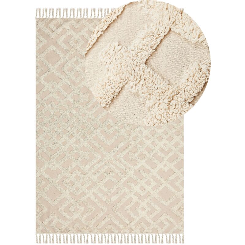 Beliani Teppich Ardahan Beige 140 X 200 Cm Baumwolle