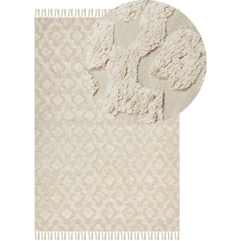 Beliani Teppich Aksaray Beige 140 X 200 Cm Baumwolle