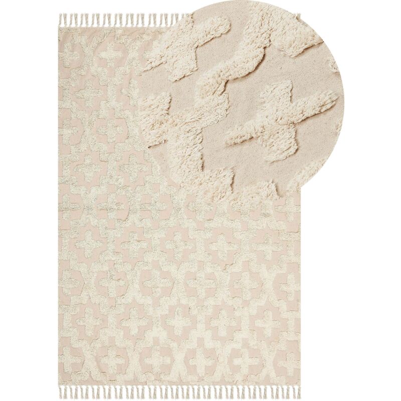 Beliani Teppich Itanagar Beige 140 X 200 Cm Baumwolle