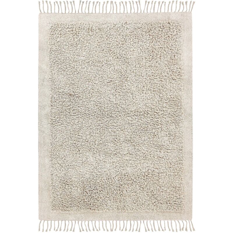 Beliani Teppich Bitlis Hellbeige 140 X 200 Cm Baumwolle