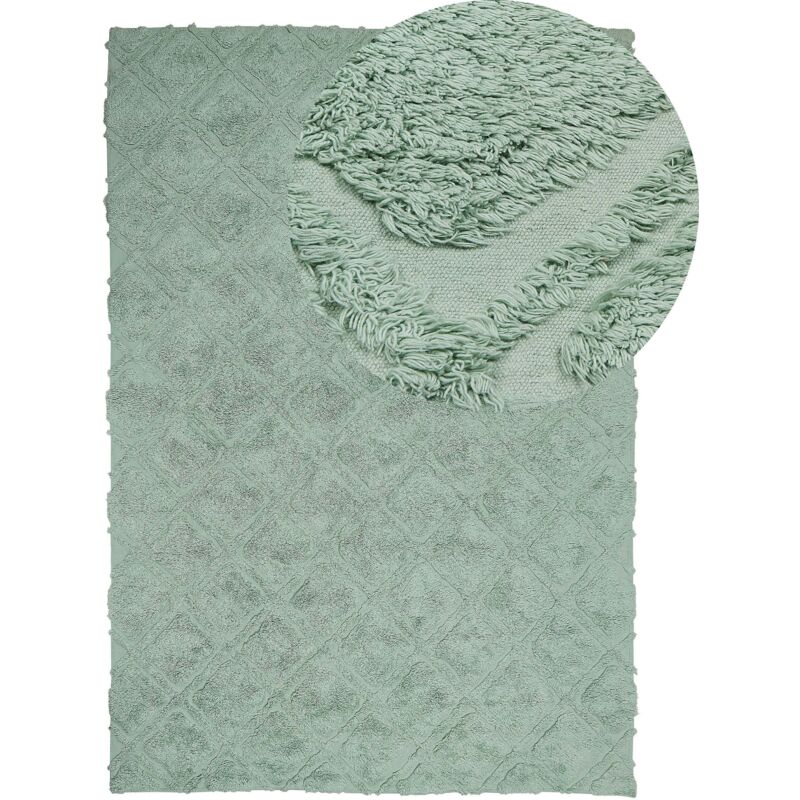 Beliani Teppich Hatay Hellgrün 140 X 200 Cm Baumwolle
