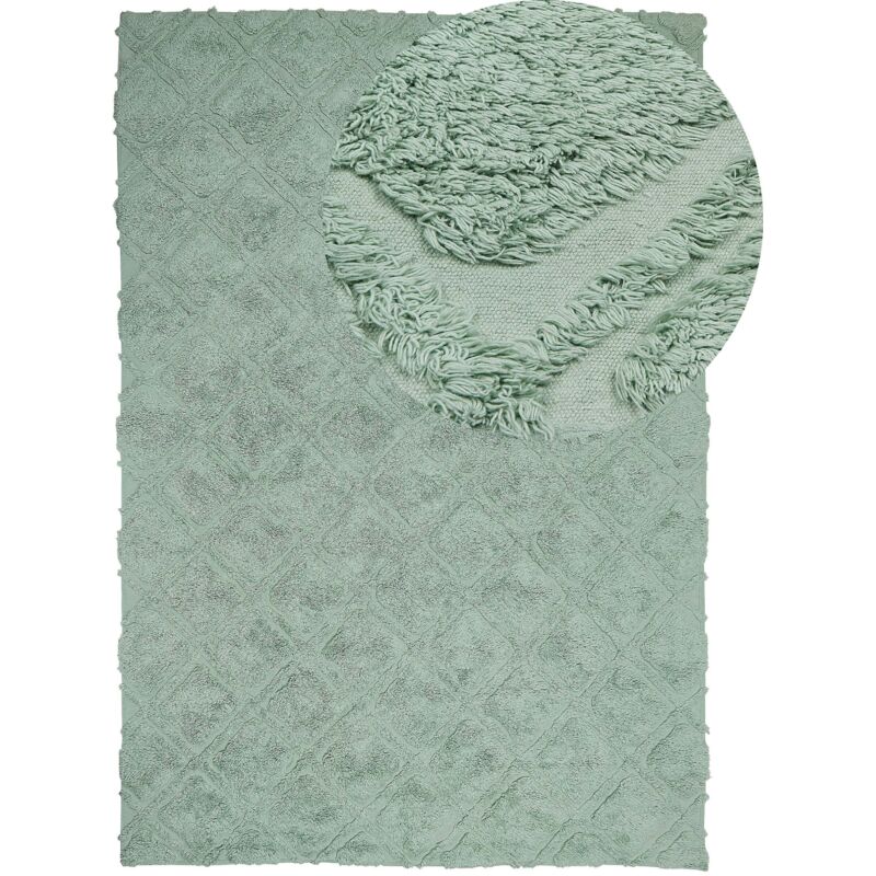 Beliani Teppich Hatay Hellgrün 160 X 230 Cm Baumwolle