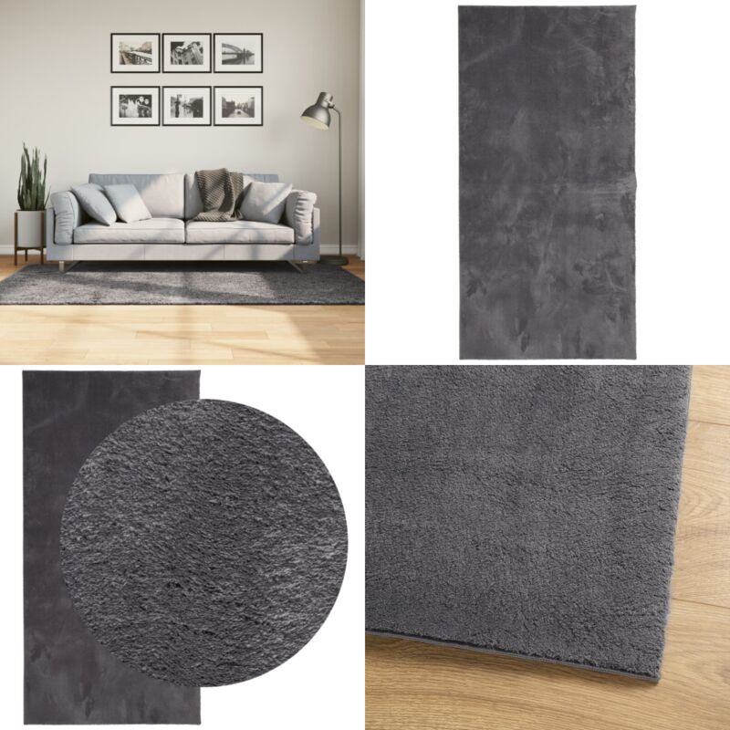 Teppich HUARTE Kurzflor Weich und Waschbar Anthrazit 100x200 cm - Teppich Anthrazit - Teppich Kurzflor