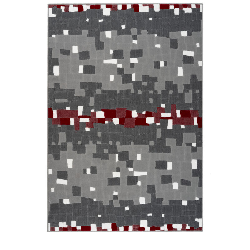 Teppich Kastchen Kasten Pixel Muster Teppiche Wohnzimmer Grau Rot 80x150cm 2xuf6 80 150