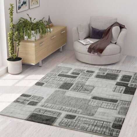 VIMODA Teppich Kurzflor Modern Kariert Retro geometrisches Muster Meliert in Grau für Wohnzimmer, Schlafzimmer,80x150 cm