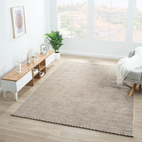 VIMODA Teppich Kurzflor Wohnzimmer Rauten Hochtief-Muster/ 3D-Effekt Schlafzimmer Boho,80x300 cm, Taupe