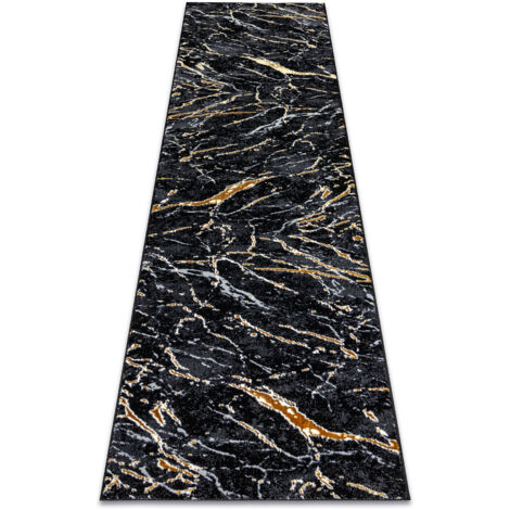 Teppich, Läufer ALLURE 1963 Marmor - Strukturell, stilvoll, glamourös schwarz / gold black 70x200 cm