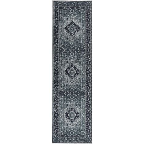 BELIANI Teppich Läufer Grau Stoff 80x300 cm Rechteckig mit Blumenmuster Orientalisch Rutschfest Vintage Orientteppich Vorleger Flur Küche Schlafzimmer