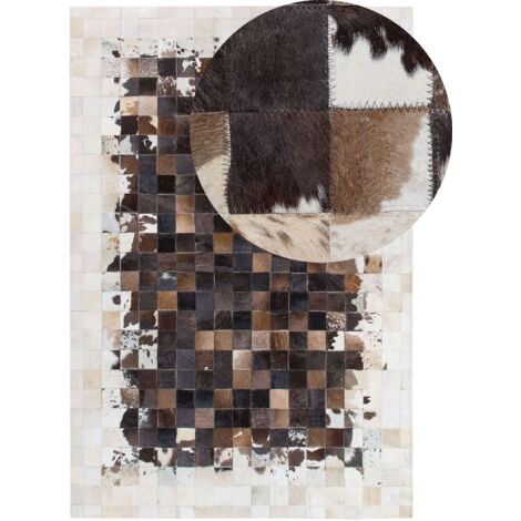 Teppich Leder Braun Beige 160 X 230 Cm Okculu 156897