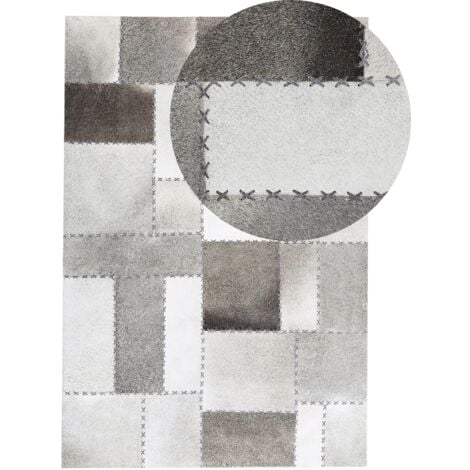 Teppich Leder Taupe Patchwork 140 x 200 cm Elegant Wohnzimmer