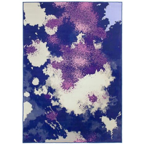 Teppich Lila Blau Beige Polyester 160 x 230 cm Kurzflor Aquarell Muster Bedruckt Rechteckig