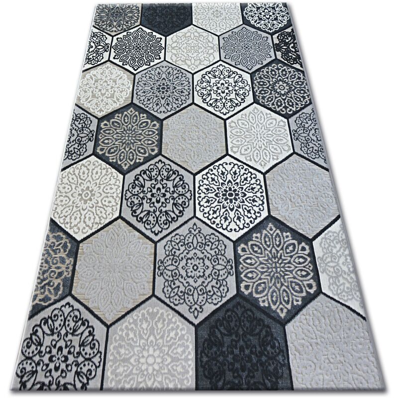 Rugsx - Teppich LISBOA 27212/356 Sechseck Wabe Grau Grau und Silbertönen 80x150 cm