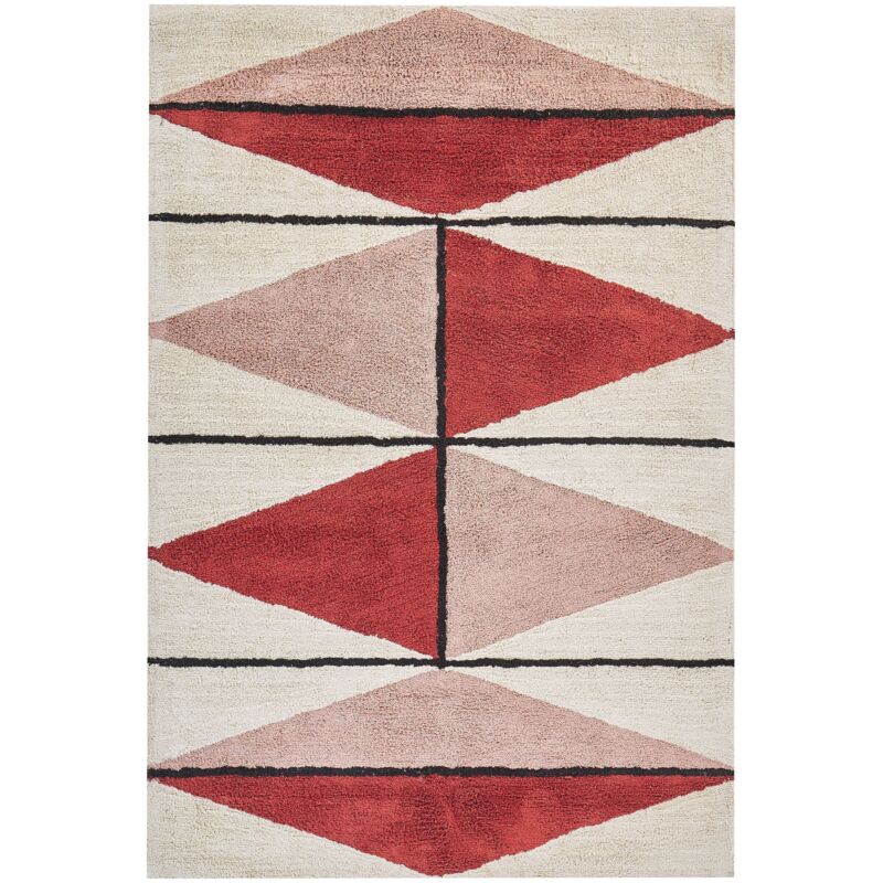 Beliani Teppich Mehrfarbig Baumwolle 140 X 200 Cm Geometrisches Muster Handgewebt Gefärbt Kurzhaar Kurzflor Bettvorleger Läufer Retro Stil