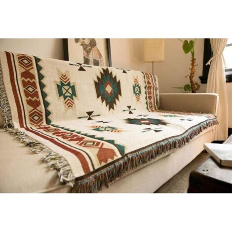 Teppich mit geometrischem Stammesmuster/Schleifenteppich mit Quasten, geeignet für Sofa/Bett/Außenbereich (Größe: 130 x 160 cm / 51,1 x 62,9 Zoll)