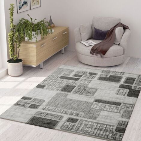 Singapur6703 Grau Moderner Designer Heatset Teppich, Retro Muster, Kariert und Meliert,160x230 cm