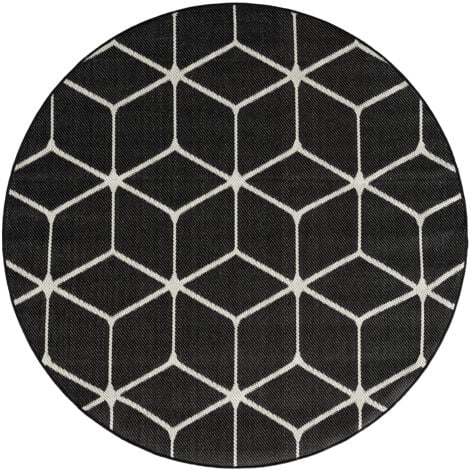 Teppich Rauten Muster In- und Outdoor Tauglich Robuster Flachgewebe 100% Polypropylen Schwarz,160x220 cm