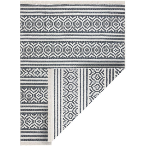 Teppich TWIN 22996 geometrisch, streifen Baumwolle, doppelseitig, Ökologische Fransen - anthrazit / creme grey 80x300 cm