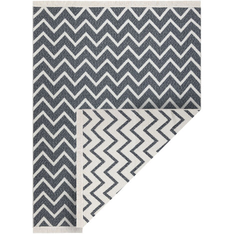 Teppich TWIN 23002 ZigZag, Baumwolle, doppelseitig, Ökologische Fransen - anthrazit / creme grey 80x300 cm