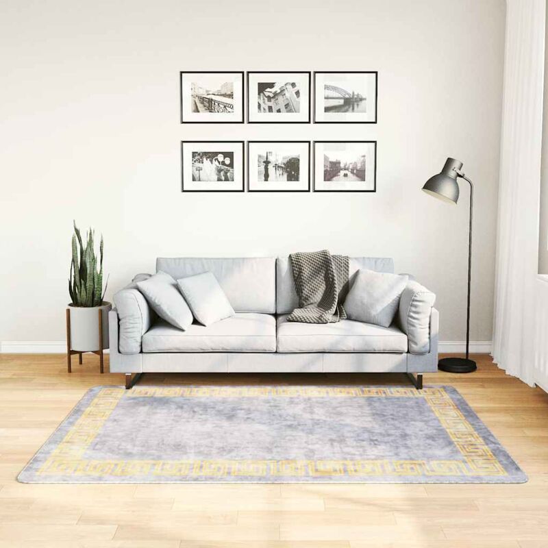 Vidaxl Teppich Waschbar Grau 120x180 Cm Rutschfest