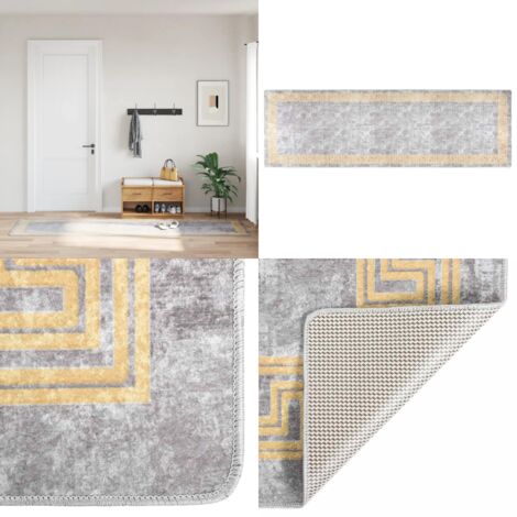 Teppich Waschbar 80x300 cm Grau Rutschfest - Samt Teppich - Wohnzimmer Teppich - Flur Teppich - Grauer Teppich - Digitaldruck Teppich - Home & Living