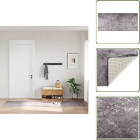 Teppich Waschbar 80x300 cm Grau Rutschfest - Samt Teppich - Wohnzimmer Teppich - Flur Teppich - Laufsteinteppich - Grauer Teppich