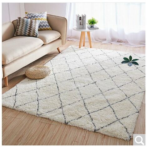Teppich, weich und pflegeleicht, Polyester, 50 mm, Raute, creme, 80 x 150 cm