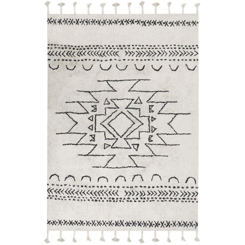 Beliani Teppich Khouribga Cremeweiß 140 X 200 Cm Baumwolle