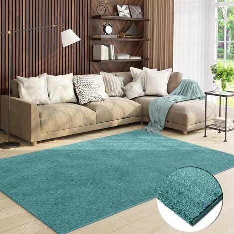 Teppich Wohnzimmer Kurzflor Einfarbig für Schlafzimmer kinderzimmer weicher pflegeleichter, versch.- Größen, Farben,Blau, 60x100 cm