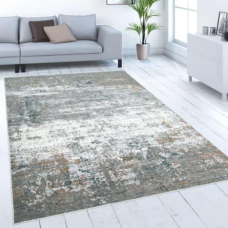 Paco Home - Tapis De Salon Poils Ras Motif Abstrait Avec Dégradé Gris Blanc Cassé 80x300 cm