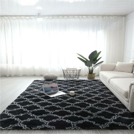 SDLOGAL Teppich Wohnzimmer Shaggy Teppich Hochflor Teppich Schwarz Langflor Teppich Kinderzimmer Modern Bunte Batik Teppich Jugendzimmer Flauschig Teppich Groß, Dunkelgrau/Schwarz 160 x 230CM