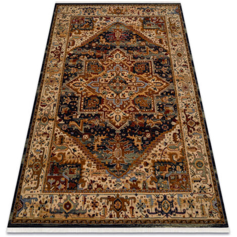 Teppich Wolle KESHAN Franse, Ornament, Rahmen orientalisch 2886/53511 beige / dunkelblau beige 160x230 cm