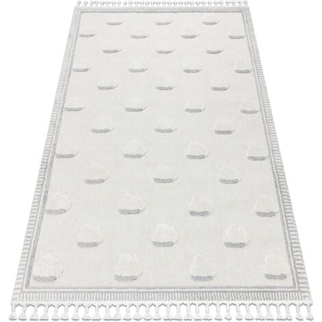 Teppich YOYO GD62 weiß / grau - Wolken für Kinder, strukturell, sensorische Fransen beige 80x150 cm