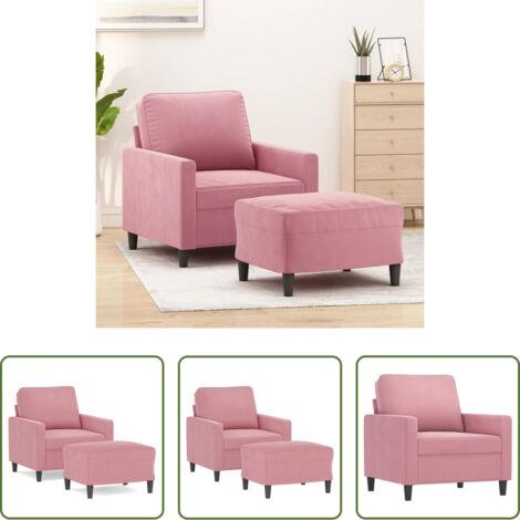 Terciopelo rosa -  Sillón con taburete terciopelo rosa 60 cm