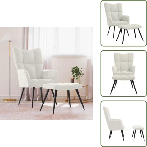 Terciopelo - vidaXL Sillón de relax con taburete terciopelo blanco crema - Espuma