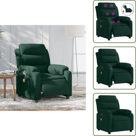 Terciopelo - vidaXL Sillón reclinable de masaje eléctrico terciopelo verde oscuro - Asiento cómodo