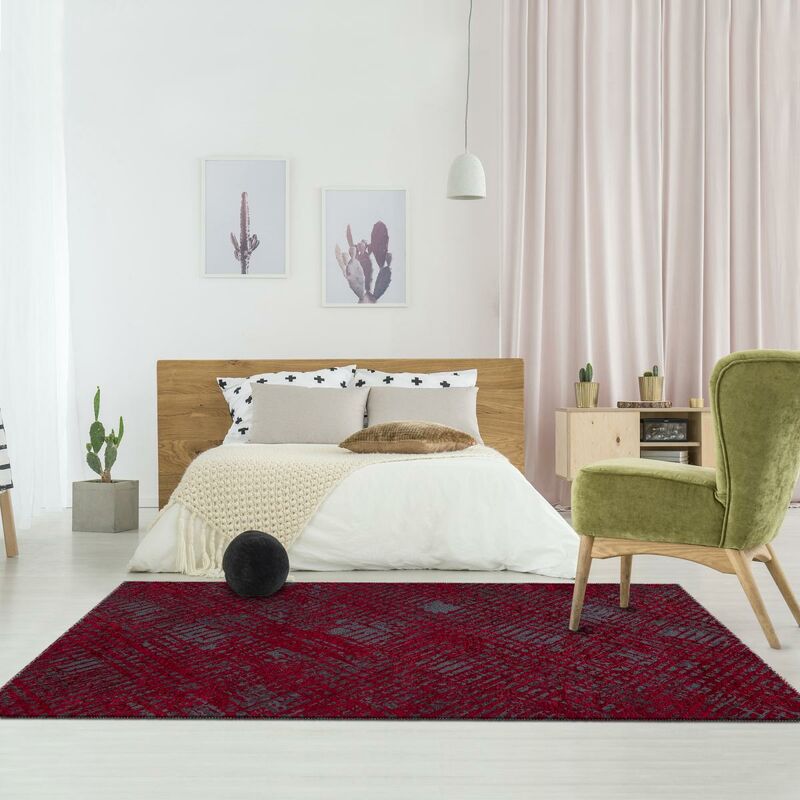 

Alivio moderno de la teja de la alfombra en poliéster rojo. - Rouge