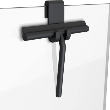 Tergivetro in silicone per porte e finestre in vetro, tergivetro per la pulizia dei vetri, non richiede fori, supporto incluso (nero, 21 cm)