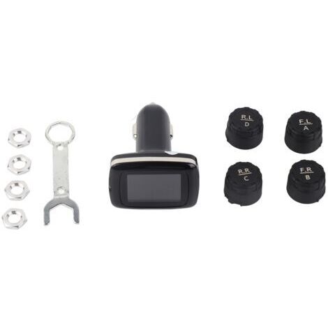 Terisass TPMS DC 12 V Voiture 433.92 MHz Système de Surveillance de la Pression des pneus Cigarette Allume Affichage avec 4 Pcs Kit de Capteurs Externes Universel C-100 tpms Voiture+Tire Pressure Mon