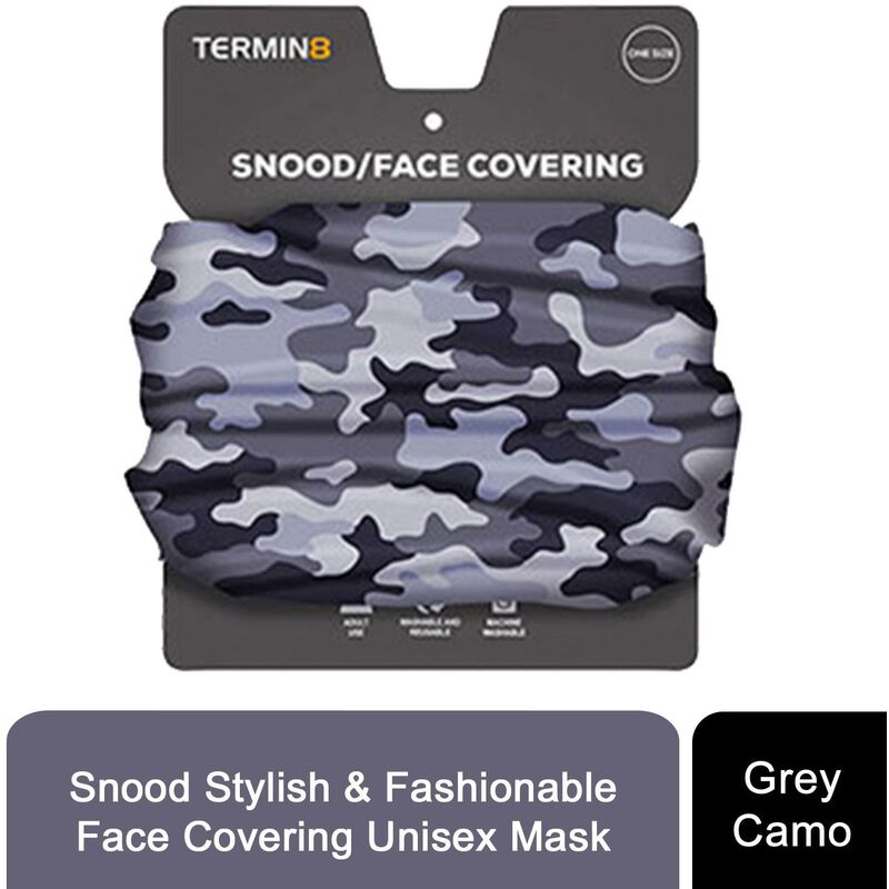 Termin8 Unisex Multifunctional Snood and Face Covering Mask, Grey Camo