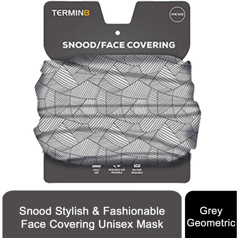 Termin8 Unisex Multifunctional Snood and Face Covering Mask, Grey Geometric