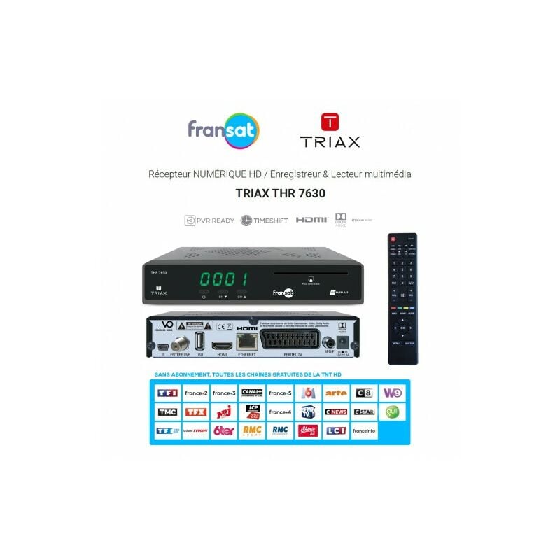 M-e - Terminal Décodeur Récepteur Numérique hd fransat triax thr 7630 - Carte fransat Incluse, Enregistreur Lecteur multimédia, Fonction Timeshift