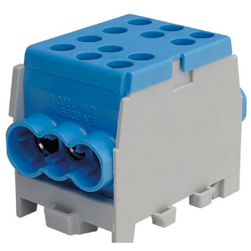 Borne pour tableau électrique 160A – Montage sur rail DIN – Compatible câbles 1.5 à 35 mm² – Tension 440V AC – Couleur bleu – Pollmann - 1-polig