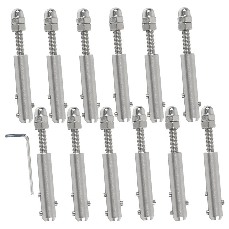 Terminal pour Câble Métallique Terminal à vis pour Câble Métallique 4 mm-12 Pièces et clé en L-Tendeur de câble Métallique Tendeur de Câble en acier