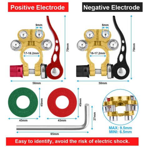 Terminale batteria 12V/24V, terminali batteria positivi e negativi con 1 paio di guarnizioni protettive, connettori batteria in lega di zinco SAE/JIS A per auto/moto/camion/nave